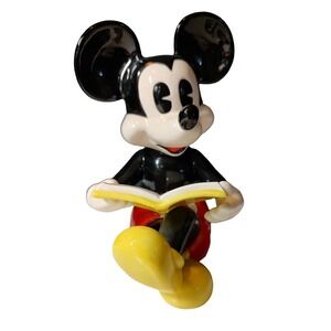 Disney‎ Mickey Mouse Figurine With Book Ceramic 7 Inch Tall Classic Vintage Read